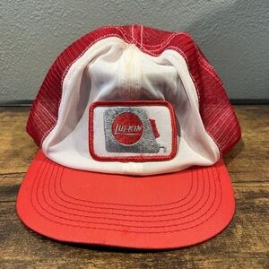 Vtg Lufkin Trucker Hat Tape Measure Patch Snapback Cap USA MADE Red White
